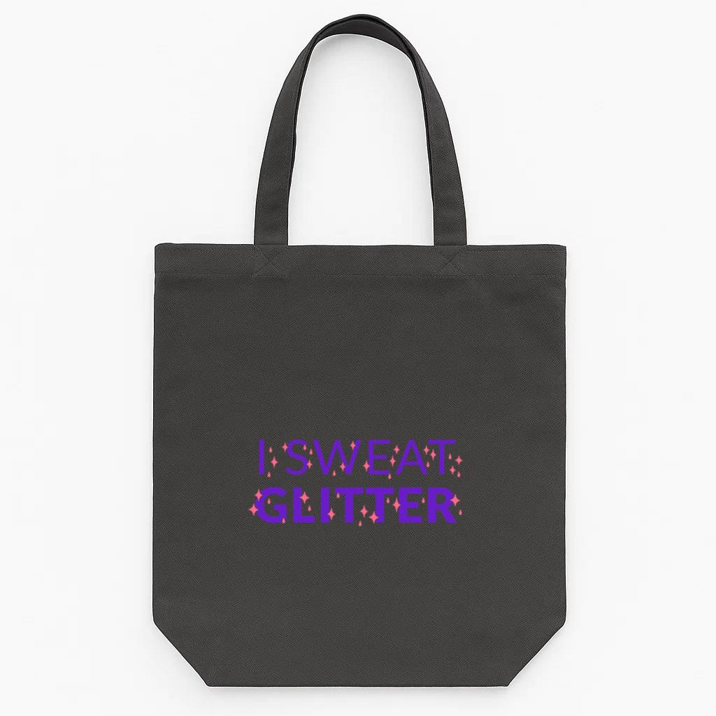 I Sweat Glitter Workout Phrase Tote Canvas Bag